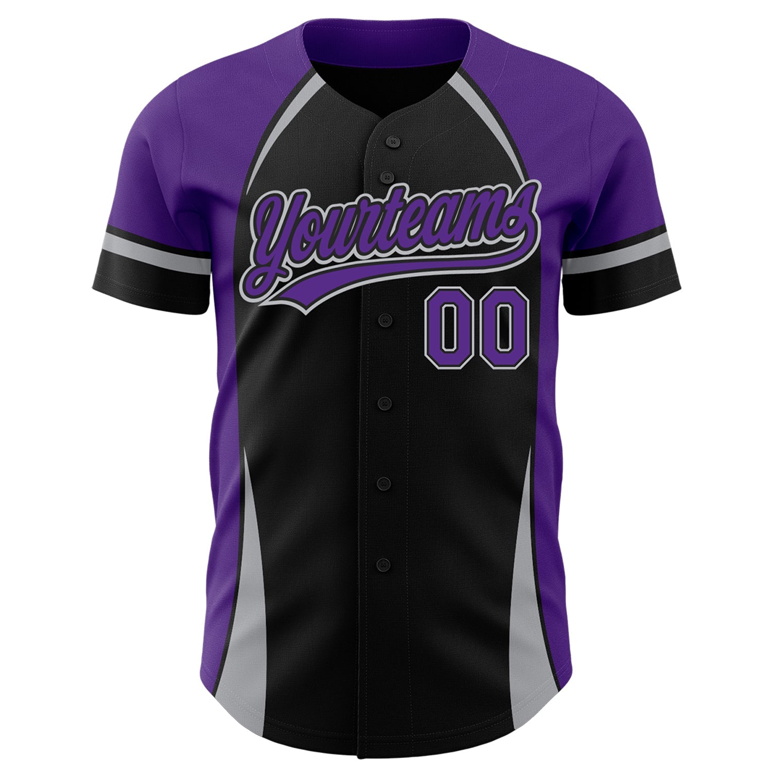 Custom Black Purple-Gray 3D Pattern Design Curve Solid Authentic Baseball Jersey view 2