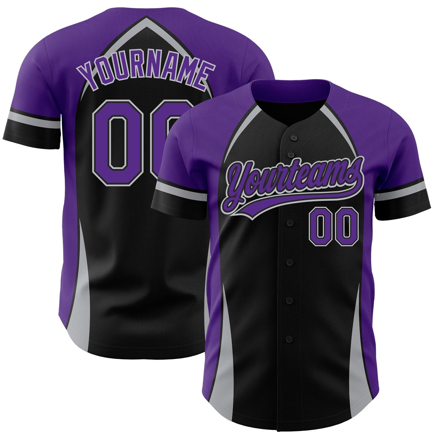 Custom Black Purple-Gray 3D Pattern Design Curve Solid Authentic Baseball Jersey - Main View