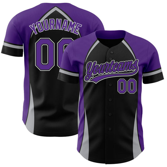 Custom Black Purple-Gray 3D Pattern Design Curve Solid Authentic Baseball Jersey - Main View