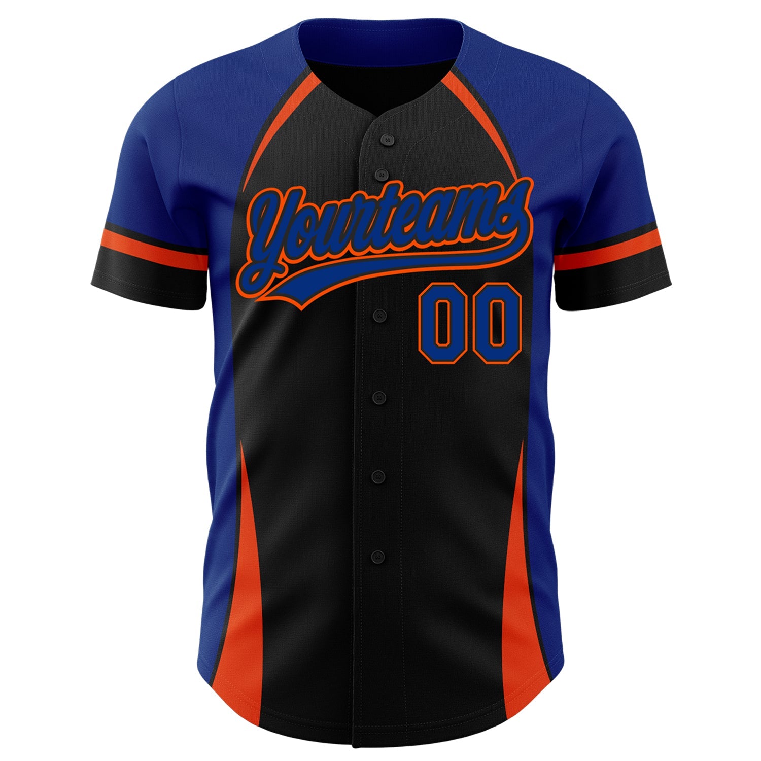 Custom Black Royal-Orange 3D Pattern Design Curve Solid Authentic Baseball Jersey view 2