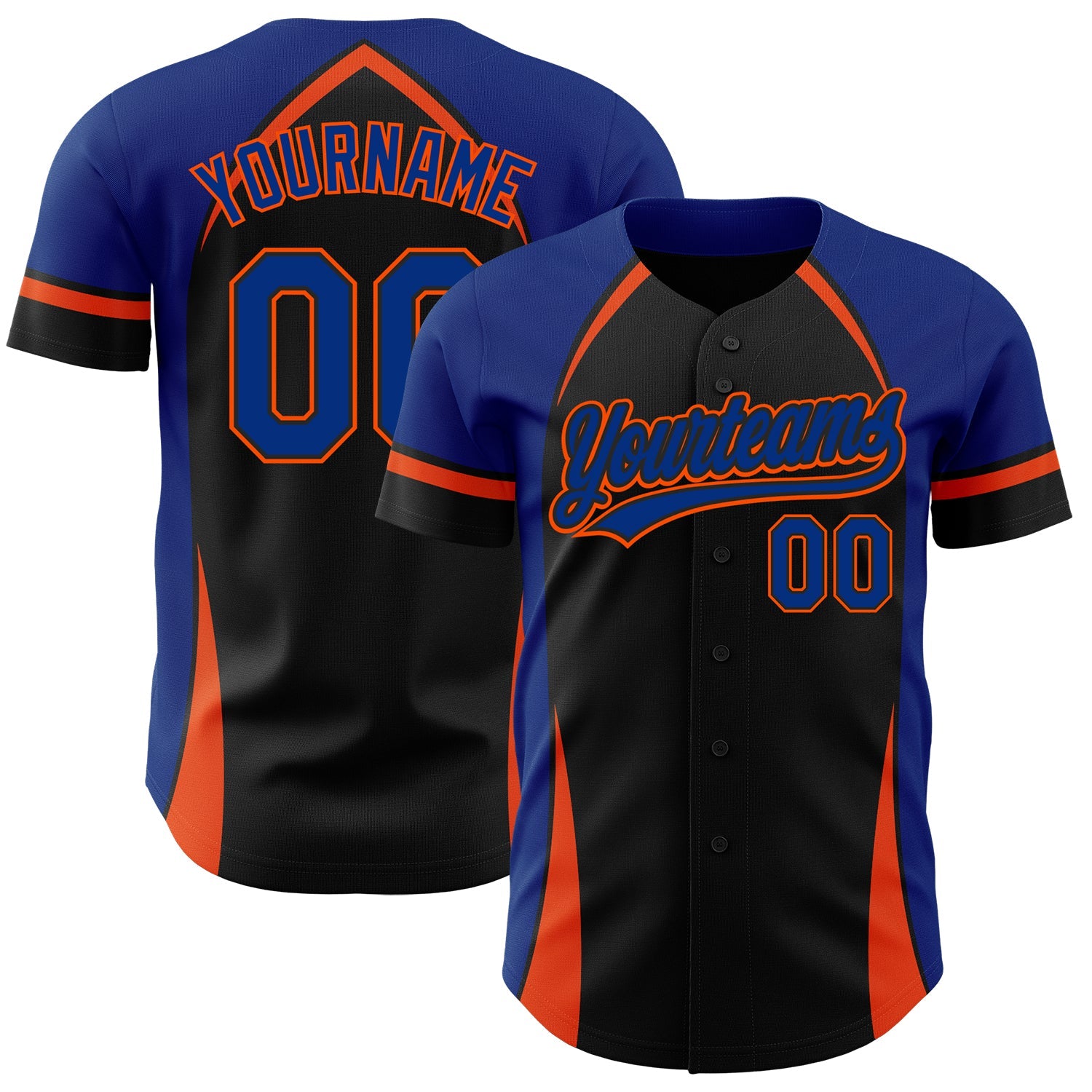 Custom Black Royal-Orange 3D Pattern Design Curve Solid Authentic Baseball Jersey - Main View