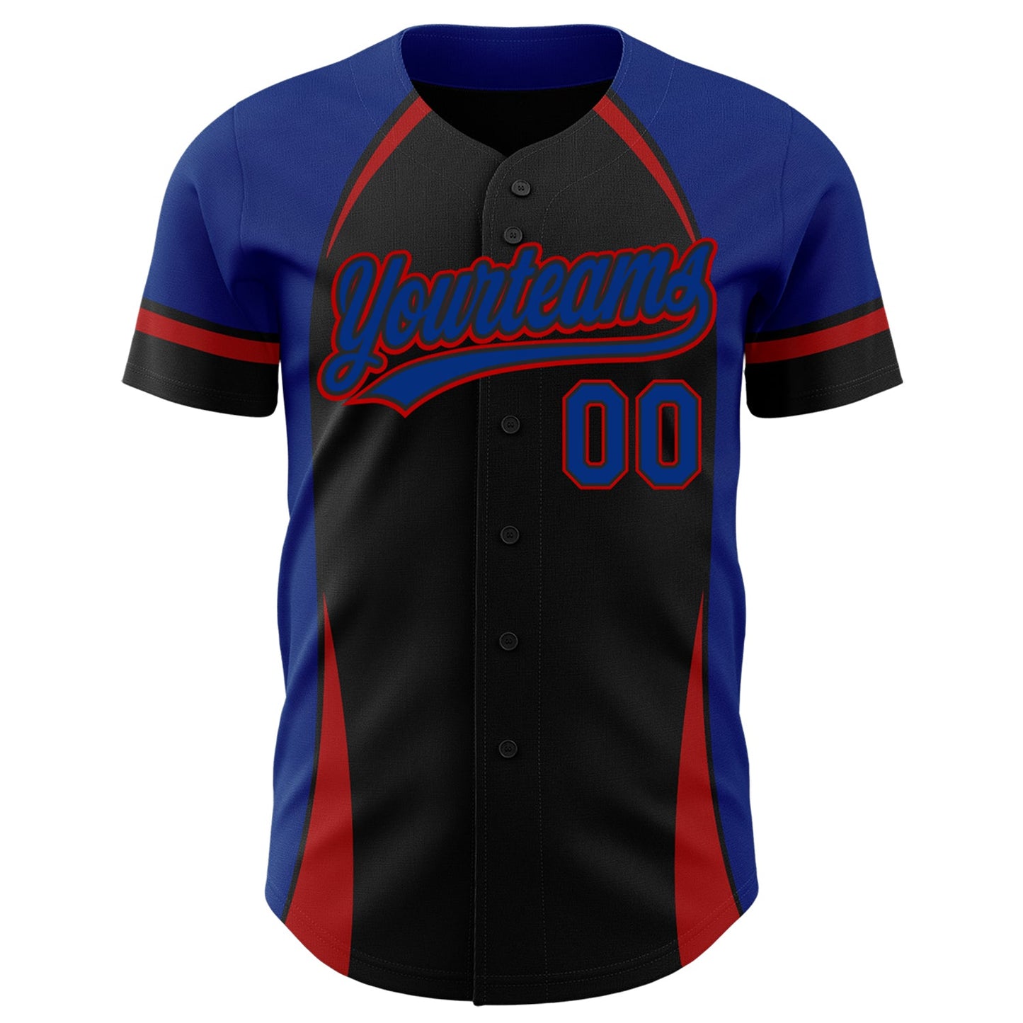 Custom Black Royal-Red 3D Pattern Design Curve Solid Authentic Baseball Jersey view 2