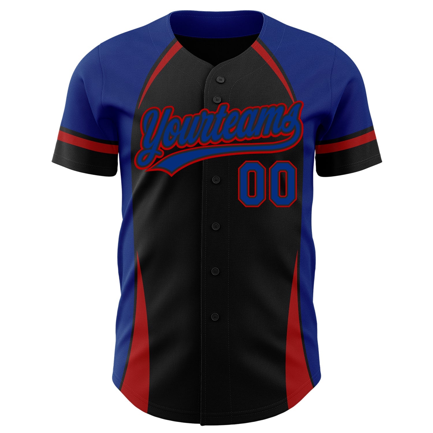 Custom Black Royal-Red 3D Pattern Design Curve Solid Authentic Baseball Jersey view 2