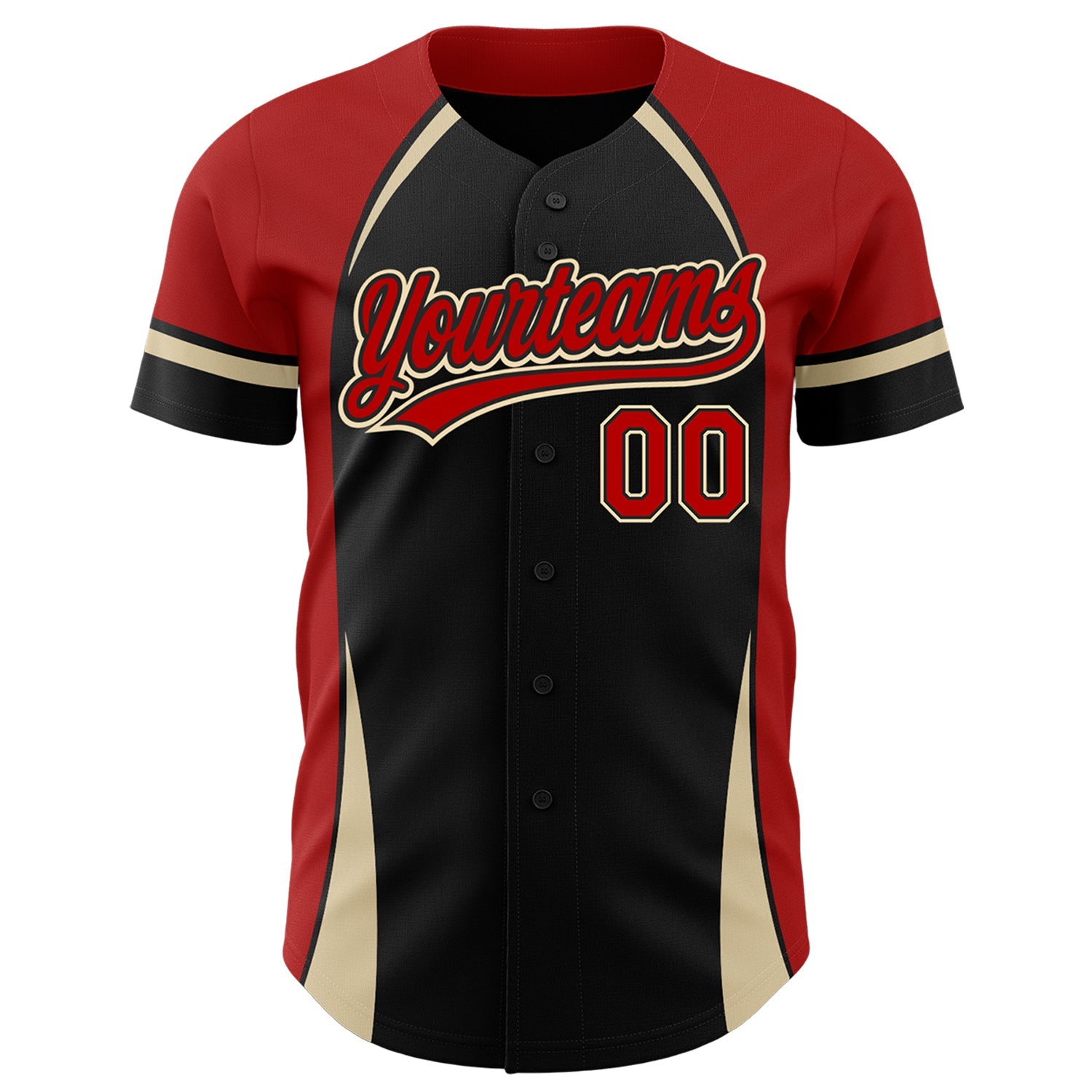Custom Black Red-Cream 3D Pattern Design Curve Solid Authentic Baseball Jersey view 2