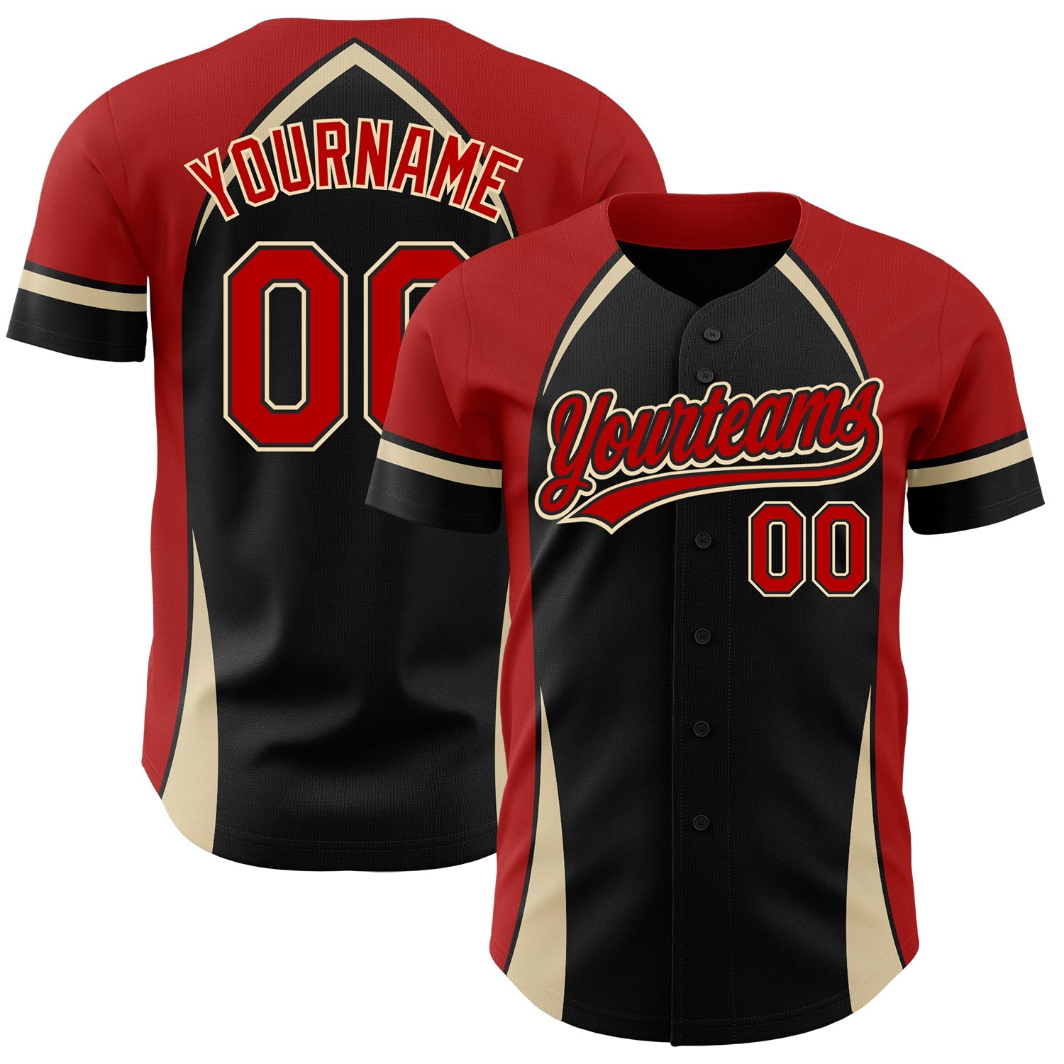 Custom Black Red-Cream 3D Pattern Design Curve Solid Authentic Baseball Jersey - Main View