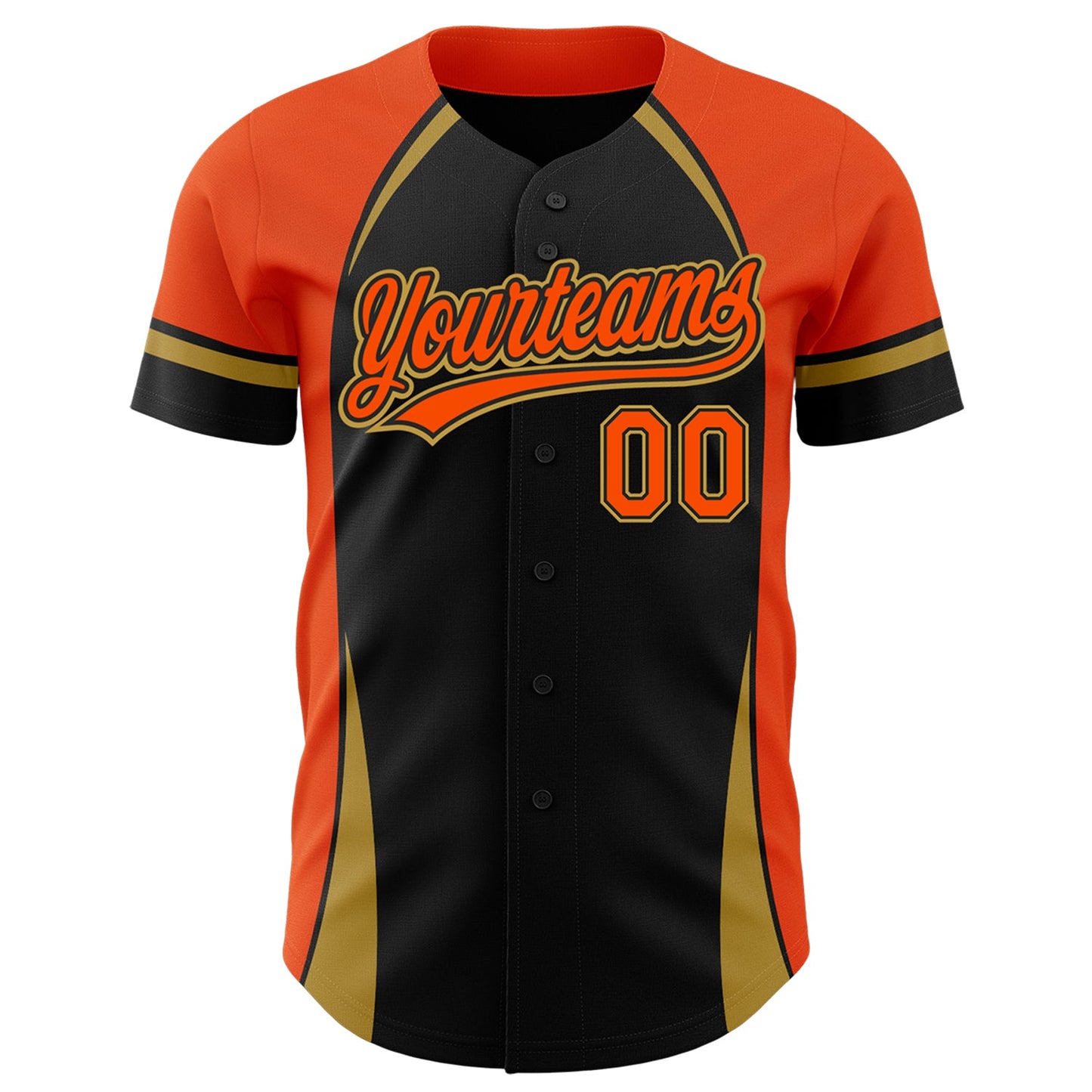 Custom Black Orange-Old Gold 3D Pattern Design Curve Solid Authentic Baseball Jersey view 2