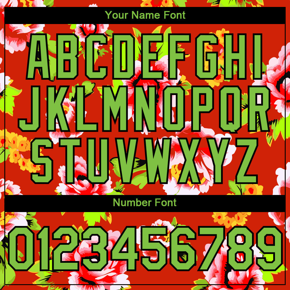 Custom Red Neon Green-Black 3D Pattern Design Northeast China Big Flower Authentic Baseball Jersey view 5
