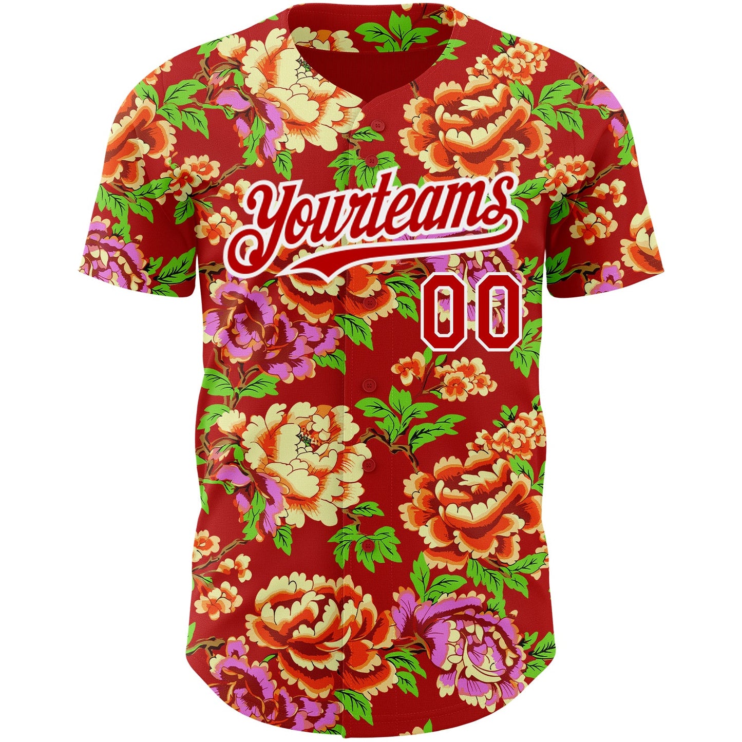 Custom Red White 3D Pattern Design Northeast China Big Flower Authentic Baseball Jersey view 2