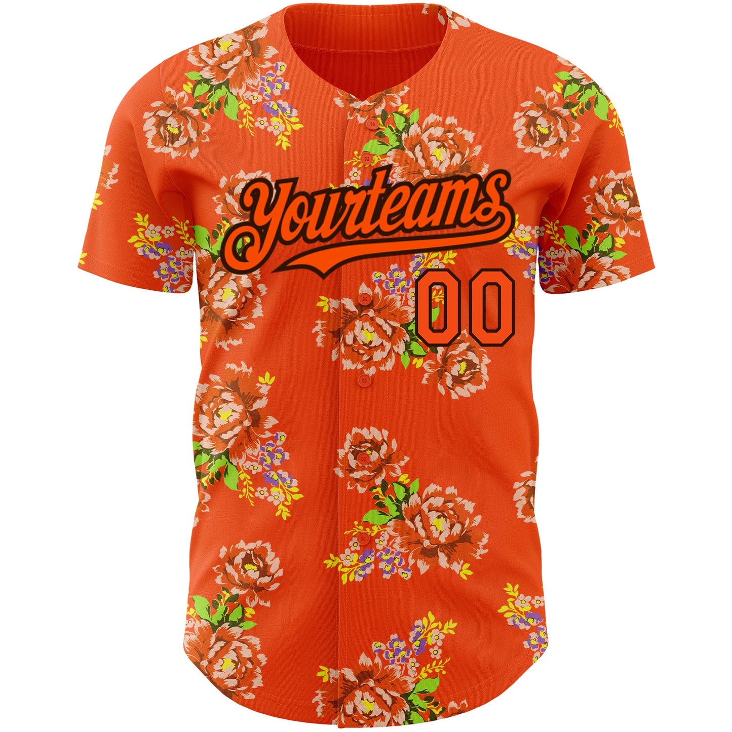 Custom Orange Black 3D Pattern Design Northeast China Big Flower Authentic Baseball Jersey view 2