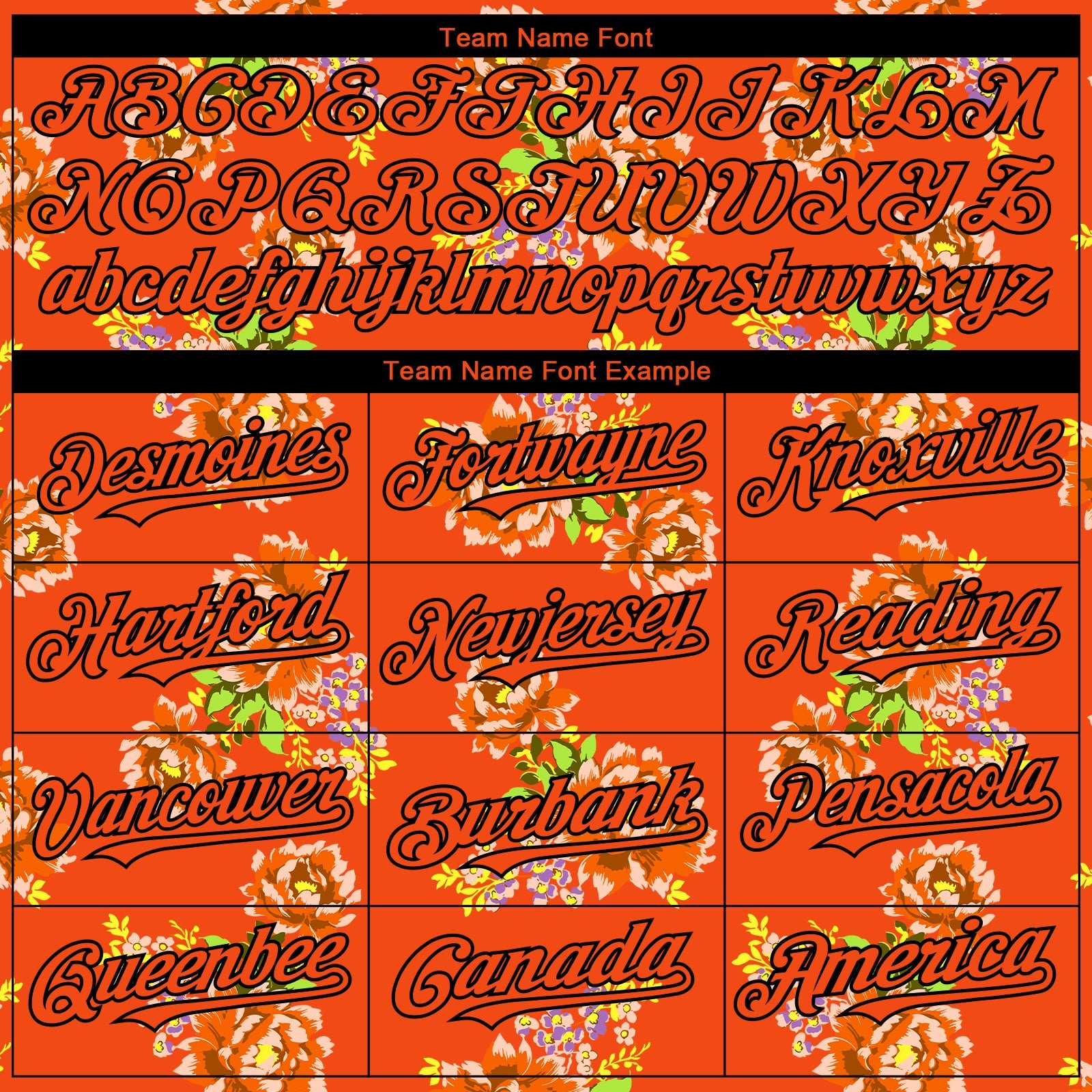 Custom Orange Black 3D Pattern Design Northeast China Big Flower Authentic Baseball Jersey view 4