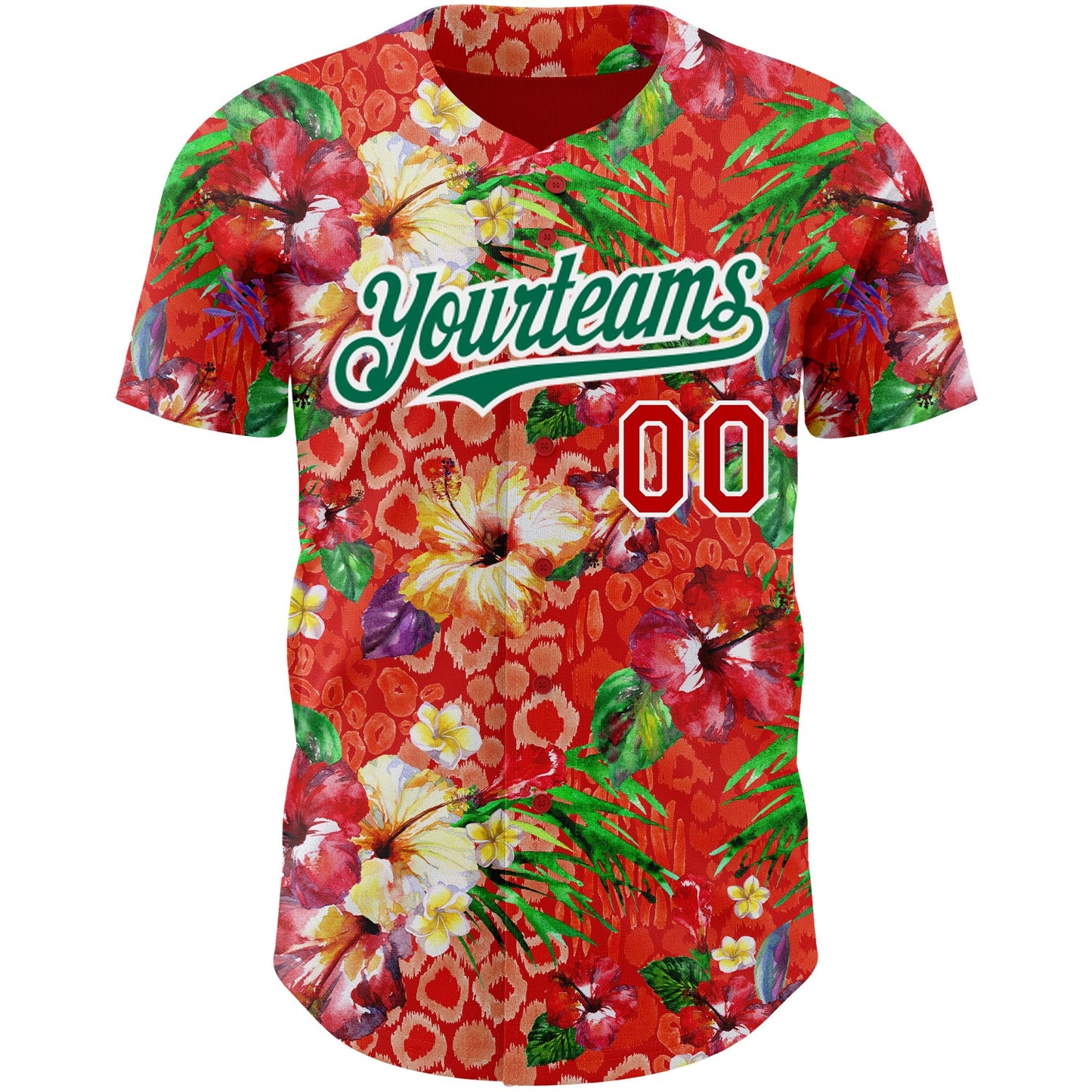 Custom Red Kelly Green-White 3D Pattern Design Northeast China Big Flower Authentic Baseball Jersey view 2
