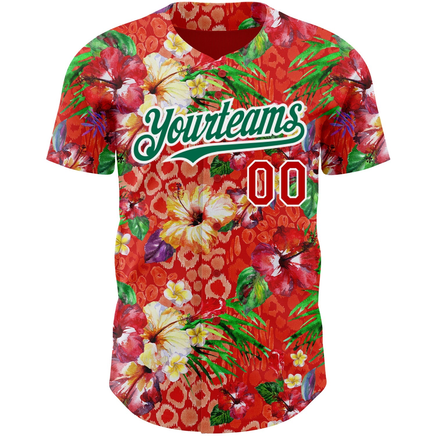 Custom Red Kelly Green-White 3D Pattern Design Northeast China Big Flower Authentic Baseball Jersey view 2