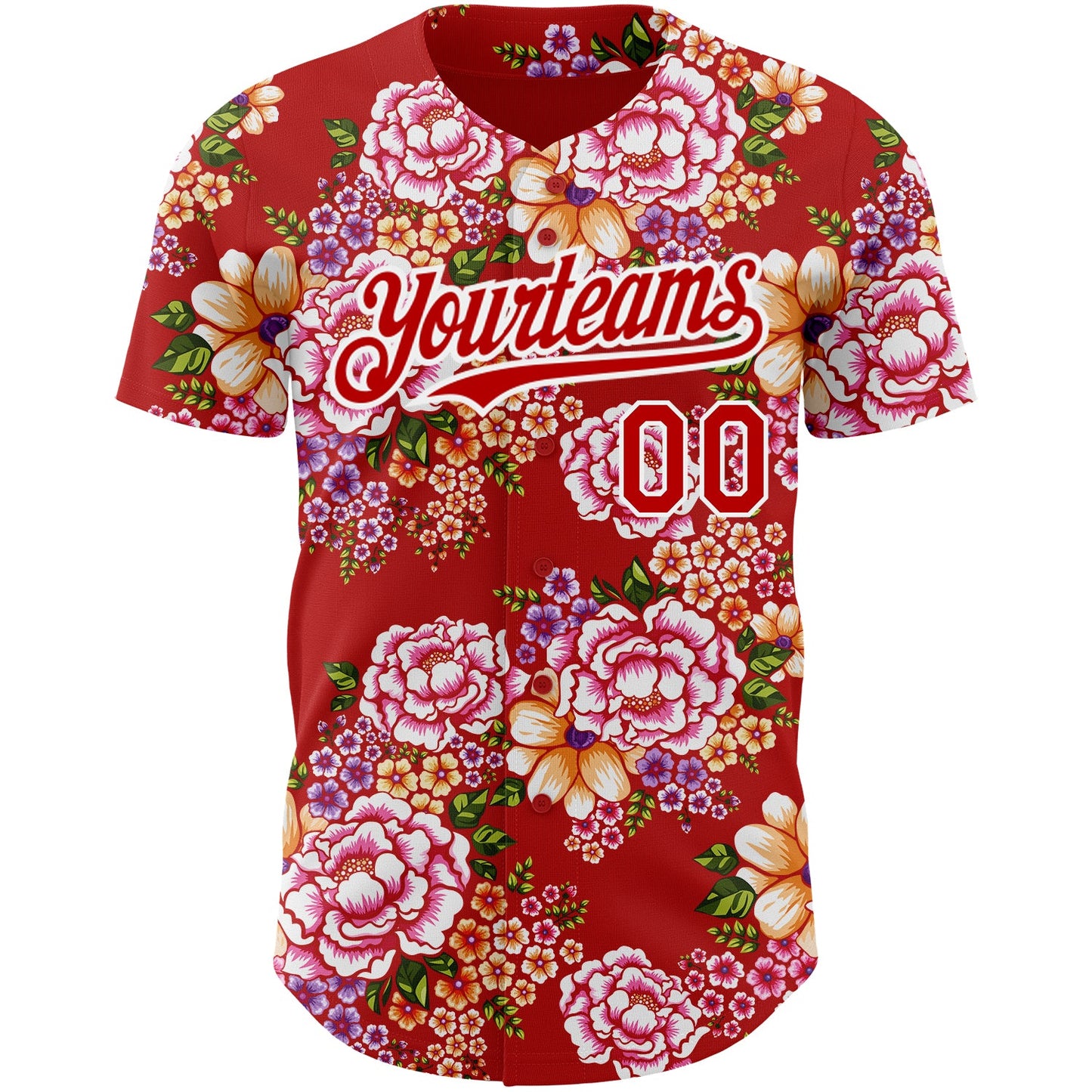 Custom Red White 3D Pattern Design Northeast China Big Flower Authentic Baseball Jersey view 2