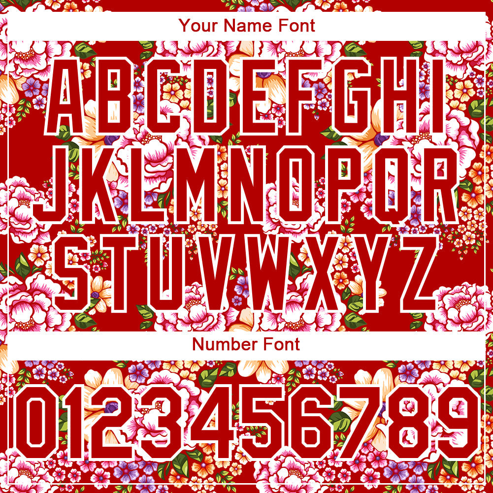 Custom Red White 3D Pattern Design Northeast China Big Flower Authentic Baseball Jersey view 5