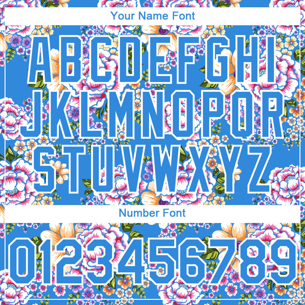 Custom Electric Blue White 3D Pattern Design Northeast China Big Flower Authentic Baseball Jersey view 5