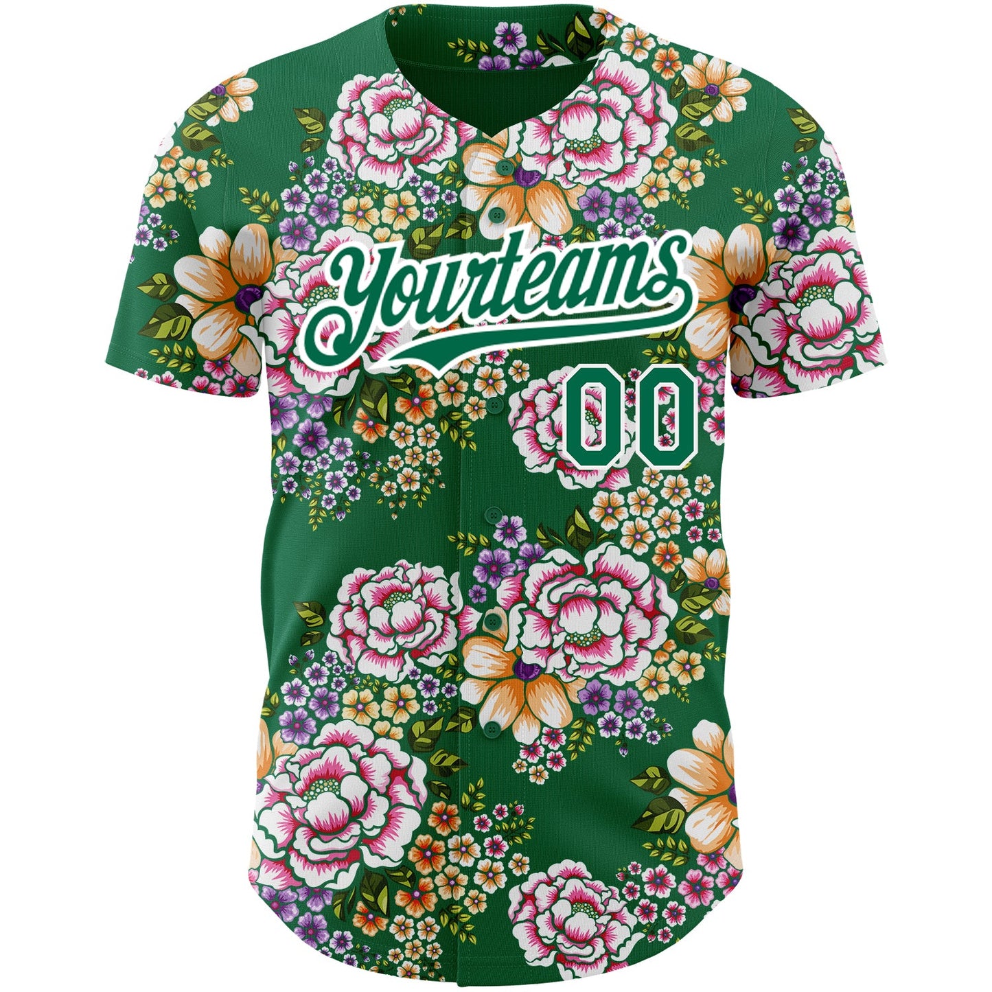 Custom Kelly Green White 3D Pattern Design Northeast China Big Flower Authentic Baseball Jersey view 2