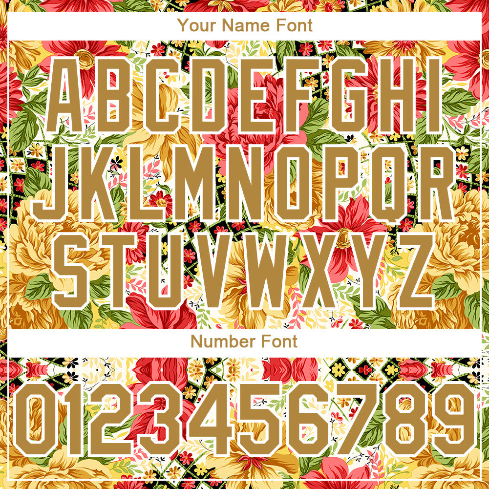 Custom Red Old Gold-White 3D Pattern Design Northeast China Big Flower Authentic Baseball Jersey view 5