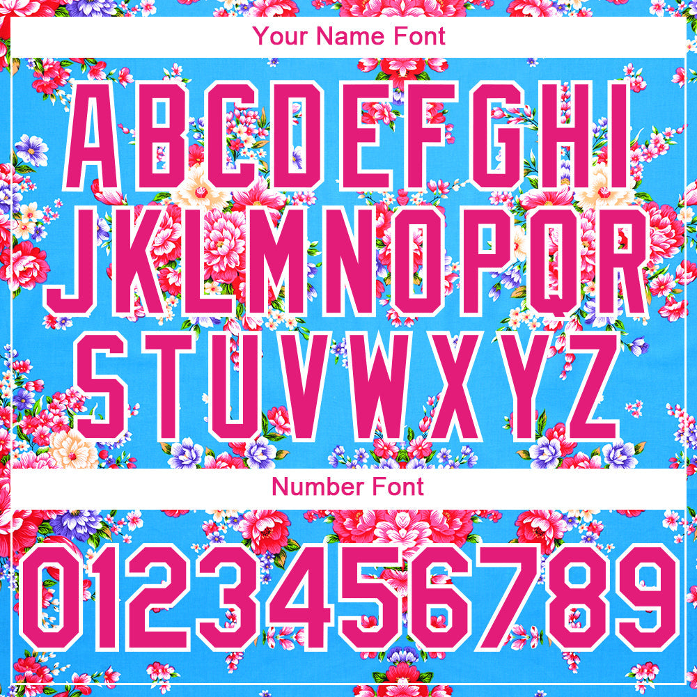 Custom Electric Blue Hot Pink-White 3D Pattern Design Northeast China Big Flower Authentic Baseball Jersey view 5