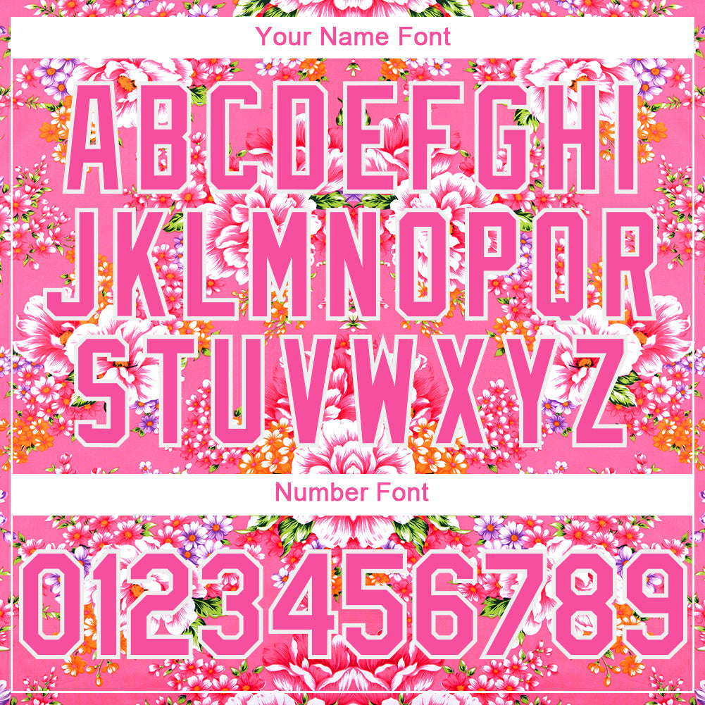 Custom Neon Pink Pink-White 3D Pattern Design Northeast China Big Flower Authentic Baseball Jersey view 5
