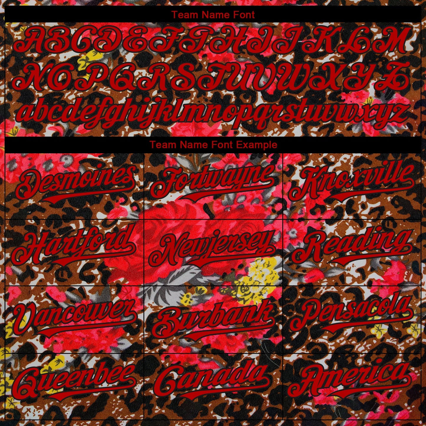 Custom Black Red 3D Pattern Design Northeast China Big Flower And Leopard Print Authentic Baseball Jersey view 4