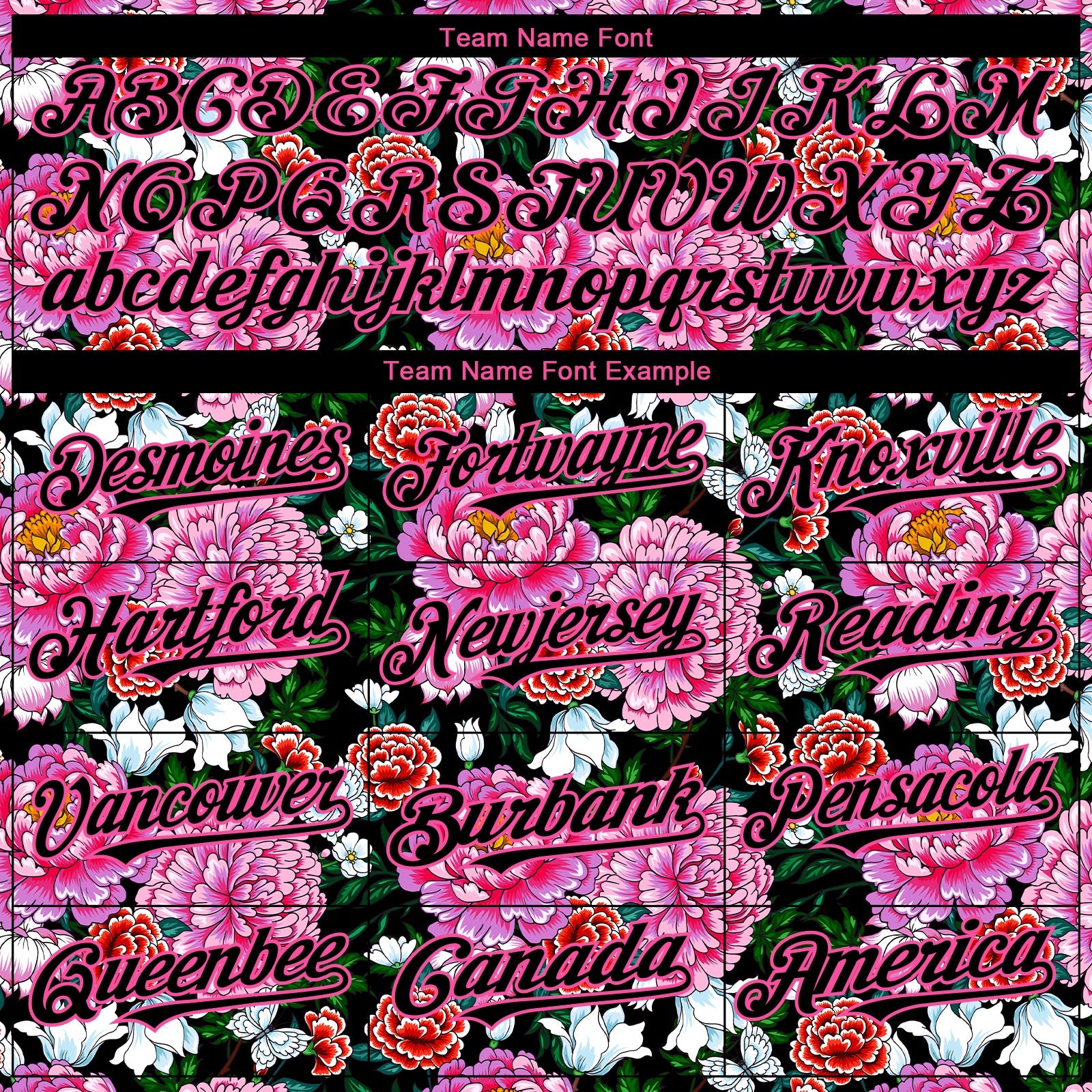 Custom Pink Black 3D Pattern Design Northeast China Big Flower Authentic Baseball Jersey view 4