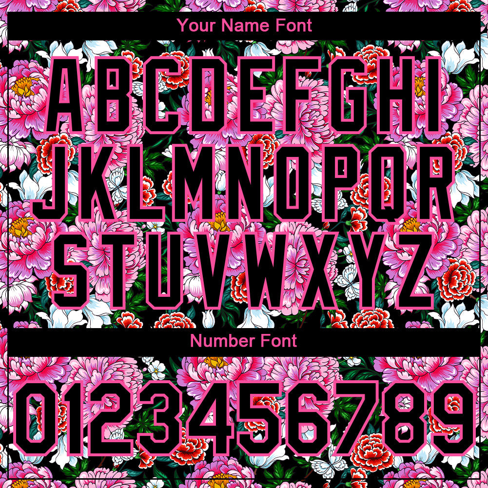 Custom Pink Black 3D Pattern Design Northeast China Big Flower Authentic Baseball Jersey view 5