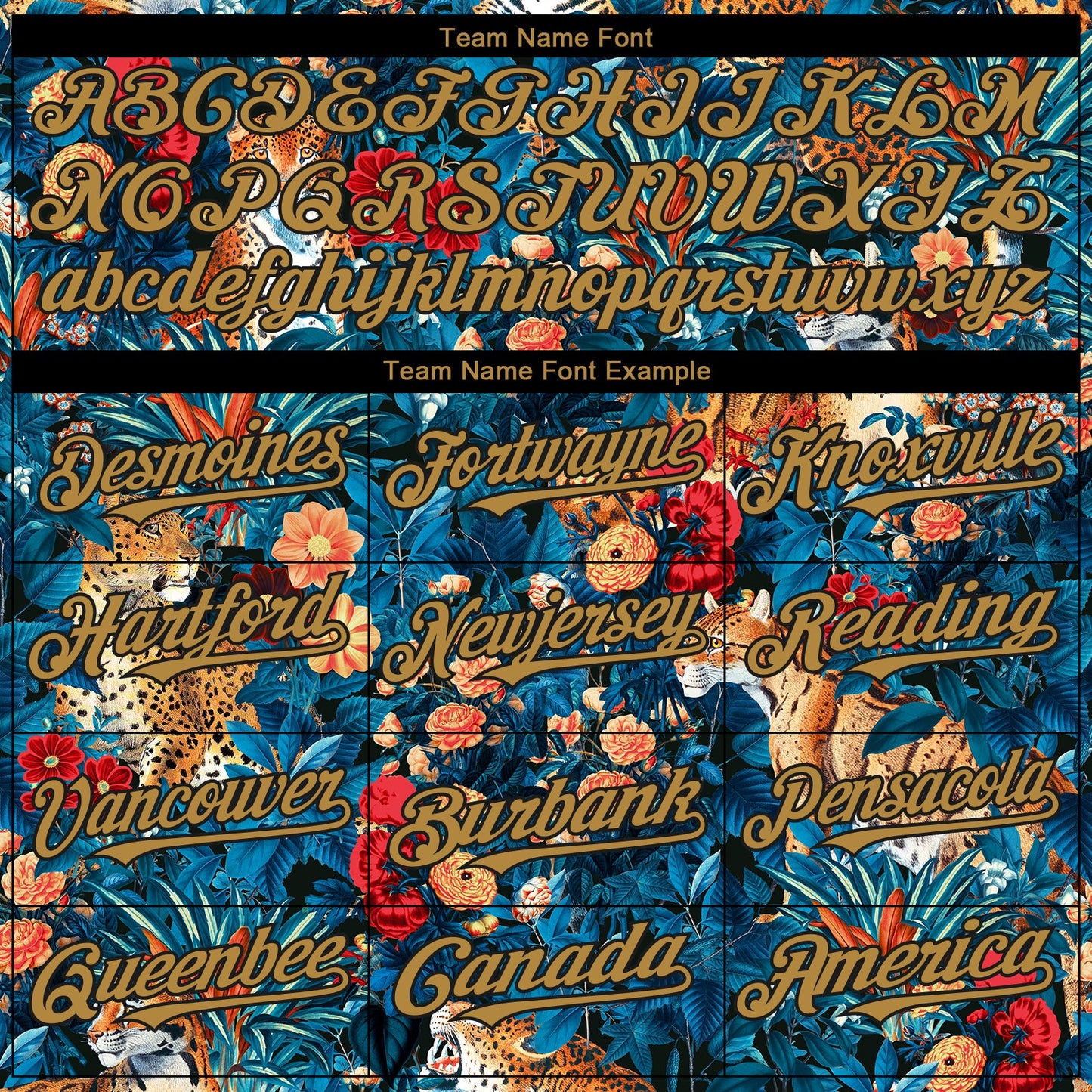 Custom Royal Old Gold-Black 3D Pattern Design Northeast China Big Flower And Leopard Authentic Baseball Jersey view 4
