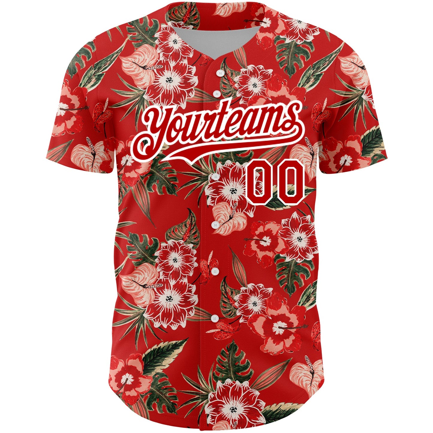 Custom Red White 3D Pattern Design Northeast China Big Flower Authentic Baseball Jersey view 2