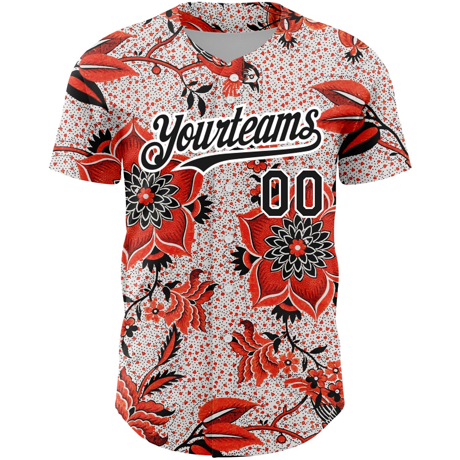 Custom Red Black-White 3D Pattern Design Northeast China Big Flower Authentic Baseball Jersey view 2