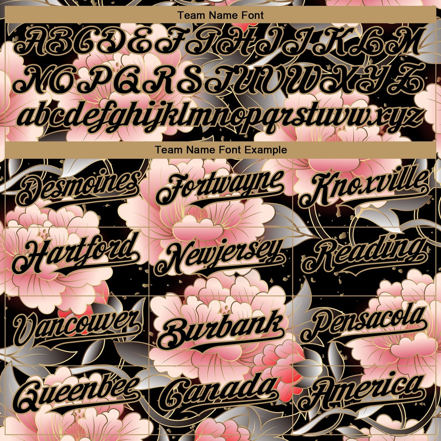 Custom Black Old Gold 3D Pattern Design Northeast China Big Flower Authentic Baseball Jersey view 4