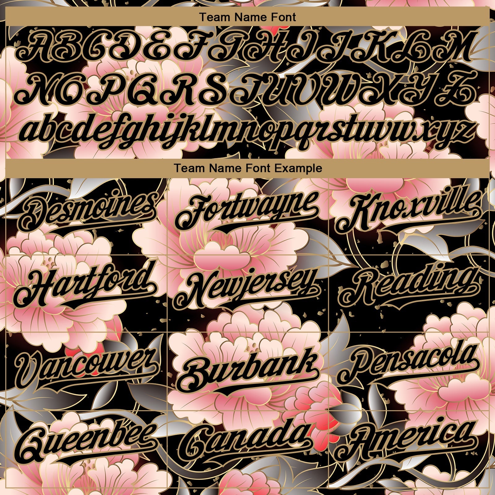 Custom Black Old Gold 3D Pattern Design Northeast China Big Flower Authentic Baseball Jersey view 4