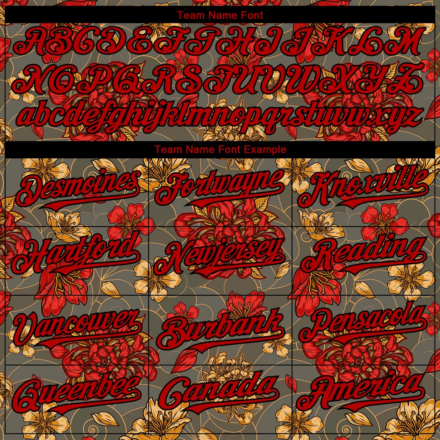 Custom Olive Red-Black 3D Pattern Design Northeast China Big Flower Authentic Baseball Jersey view 4