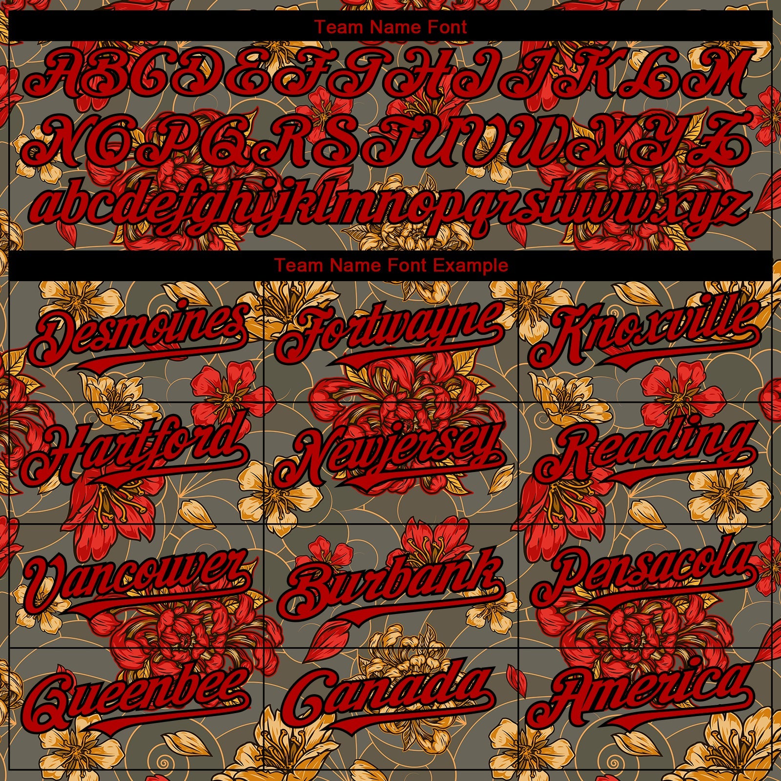 Custom Olive Red-Black 3D Pattern Design Northeast China Big Flower Authentic Baseball Jersey view 4