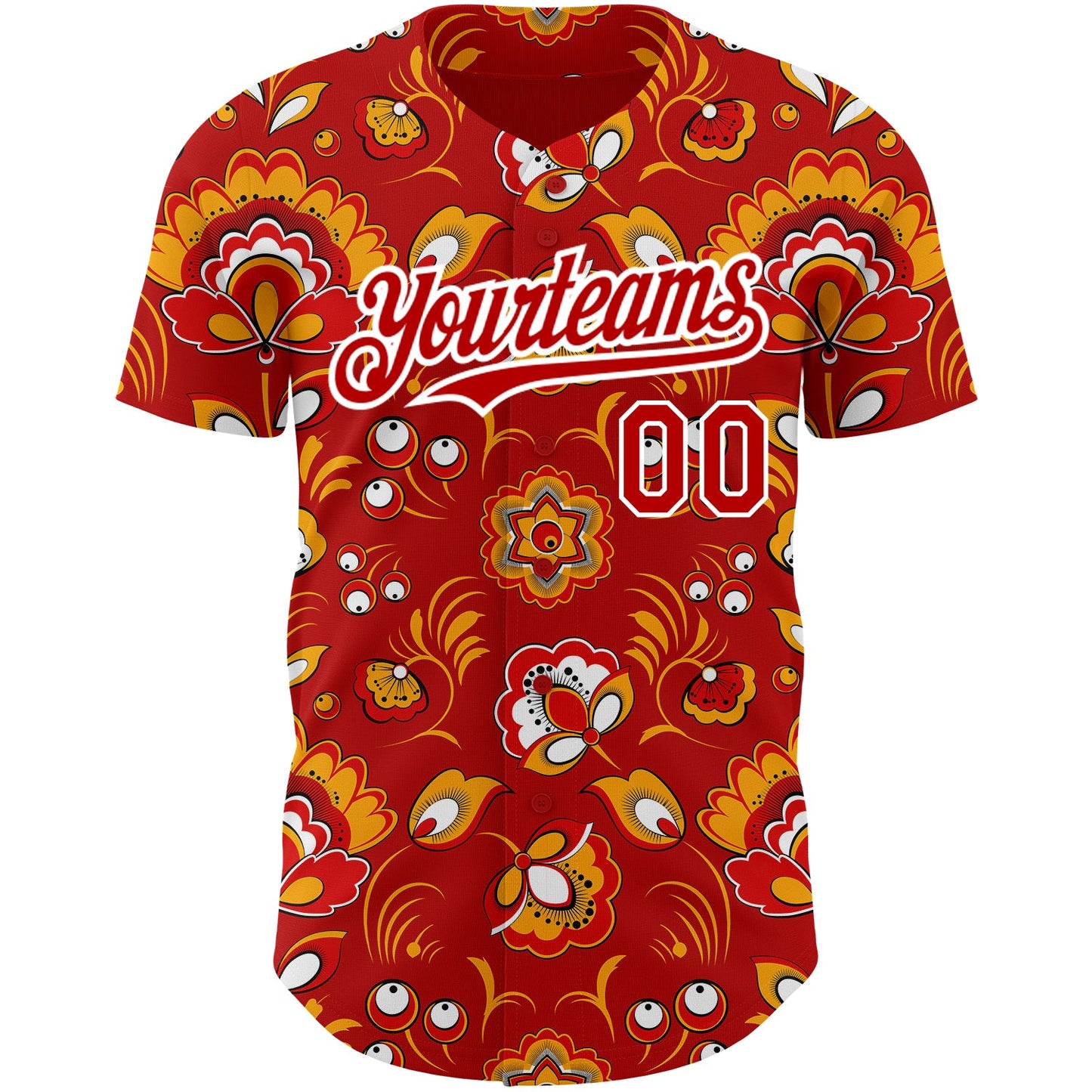 Custom Red White 3D Pattern Design Northeast China Big Flower Authentic Baseball Jersey view 2