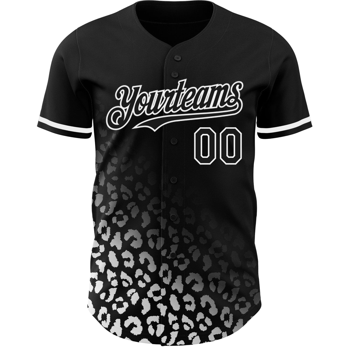 Custom Black White 3D Pattern Design Leopard Print Fade Fashion Authentic Baseball Jersey view 2