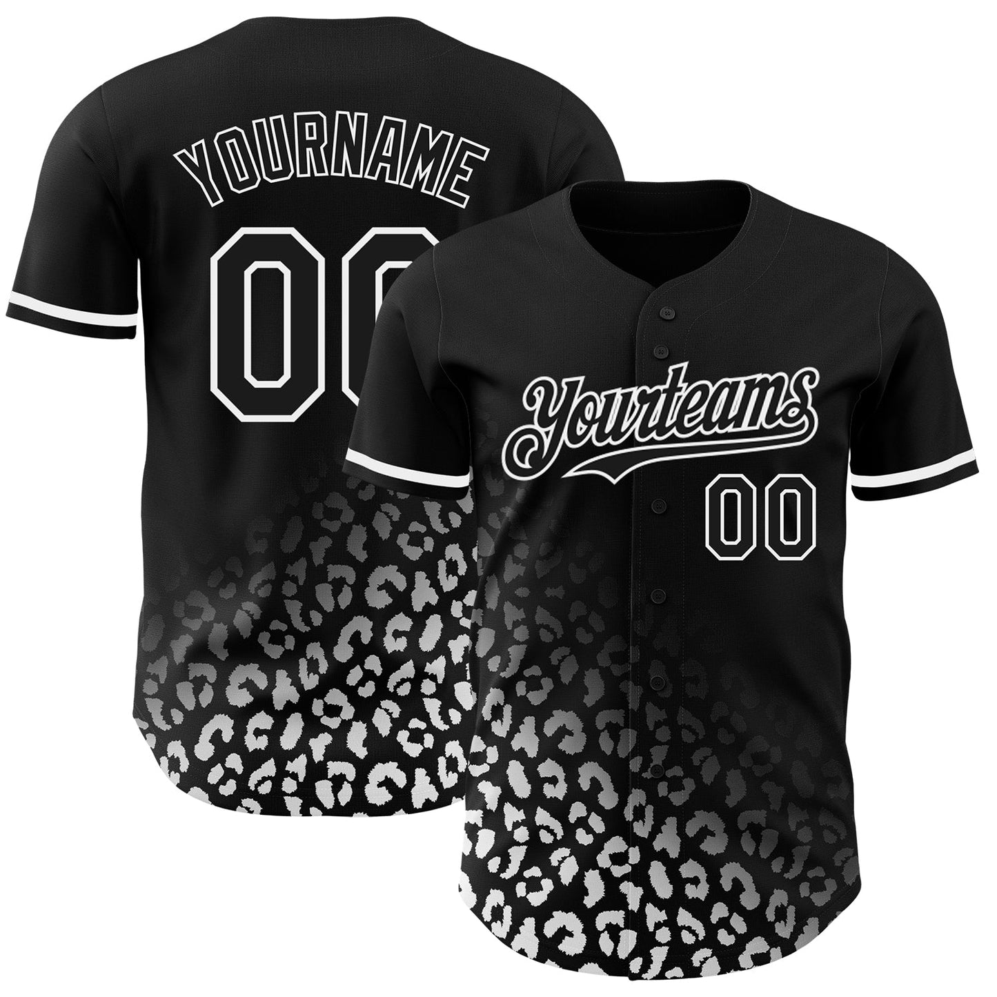Custom Black White 3D Pattern Design Leopard Print Fade Fashion Authentic Baseball Jersey - Main View