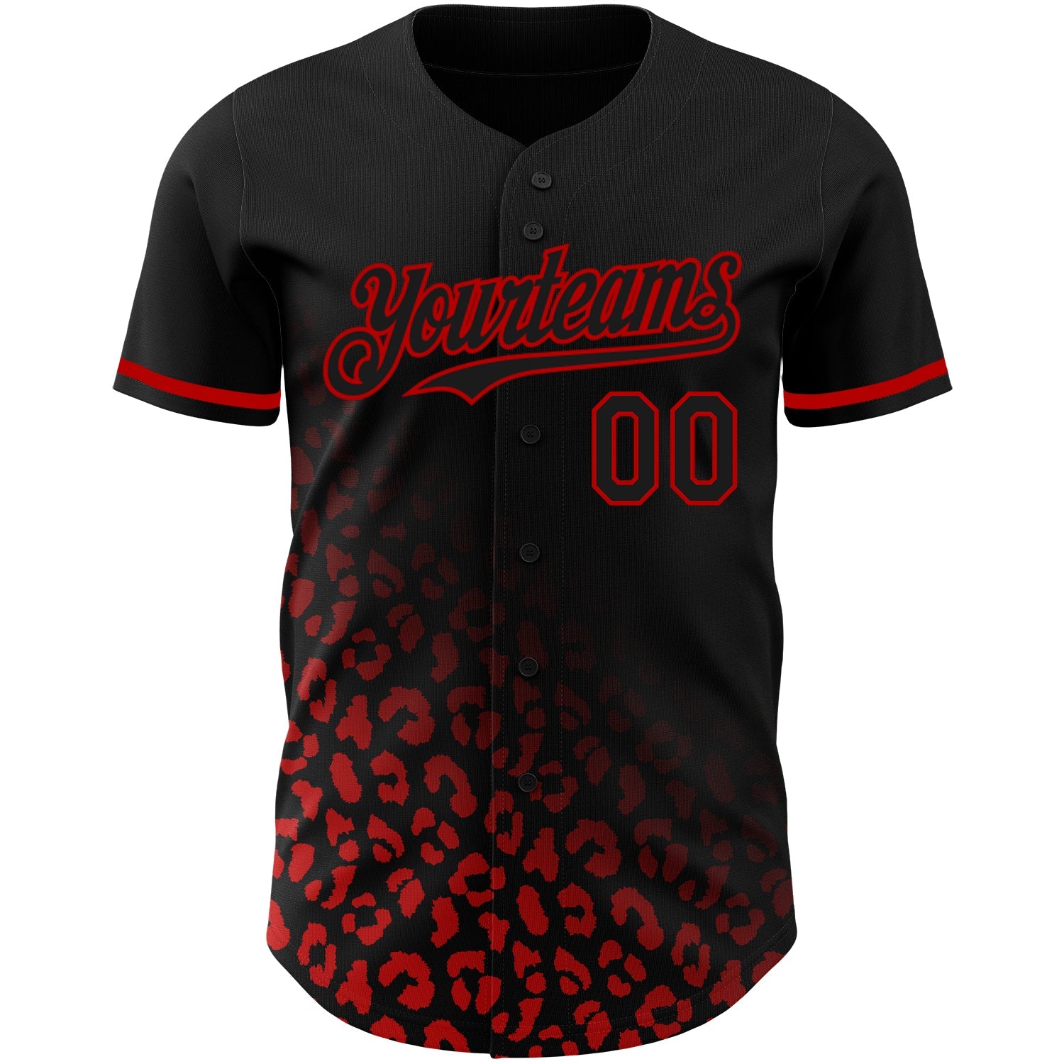 Custom Black Red 3D Pattern Design Leopard Print Fade Fashion Authentic Baseball Jersey view 2