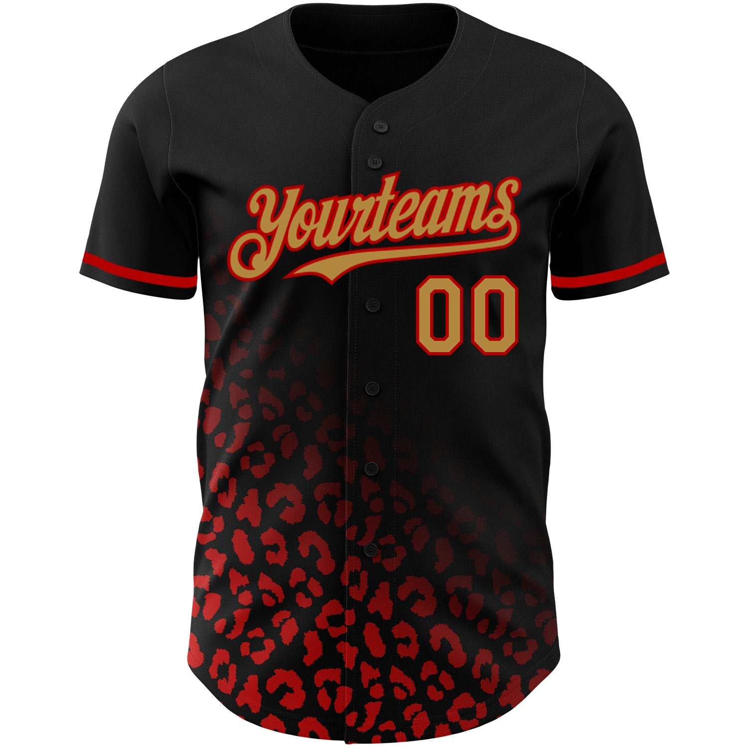 Custom Black Old Gold-Red 3D Pattern Design Leopard Print Fade Fashion Authentic Baseball Jersey view 2