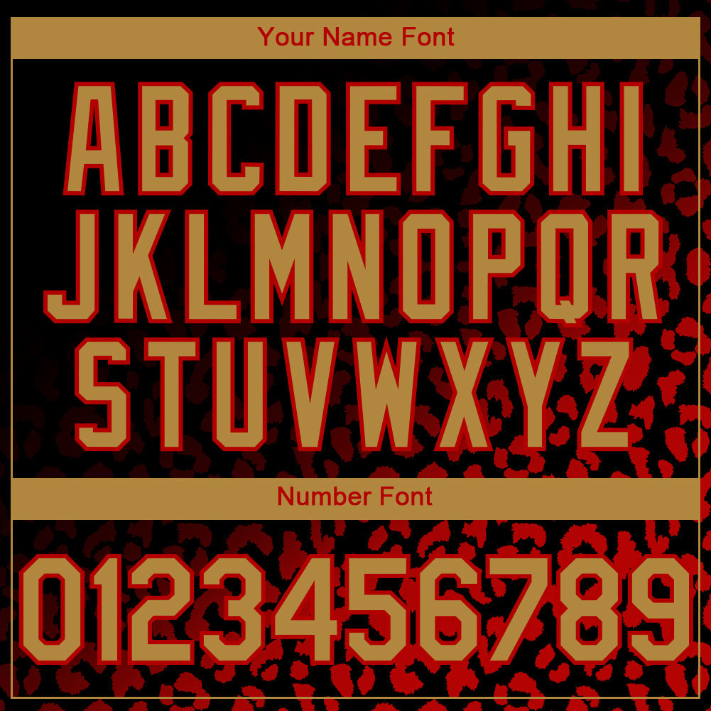 Custom Black Old Gold-Red 3D Pattern Design Leopard Print Fade Fashion Authentic Baseball Jersey view 5