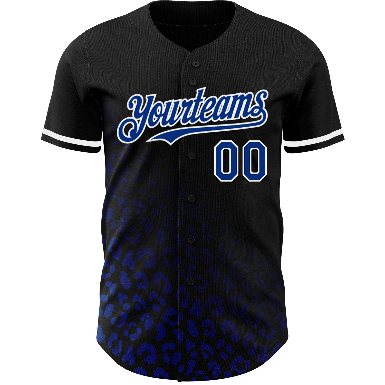 Custom Black Royal-White 3D Pattern Design Leopard Print Fade Fashion Authentic Baseball Jersey view 2