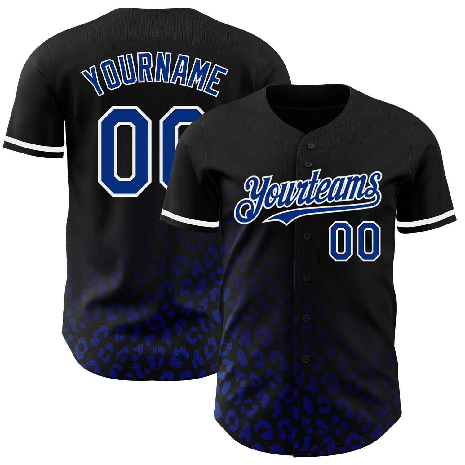 Custom Black Royal-White 3D Pattern Design Leopard Print Fade Fashion Authentic Baseball Jersey - Main View