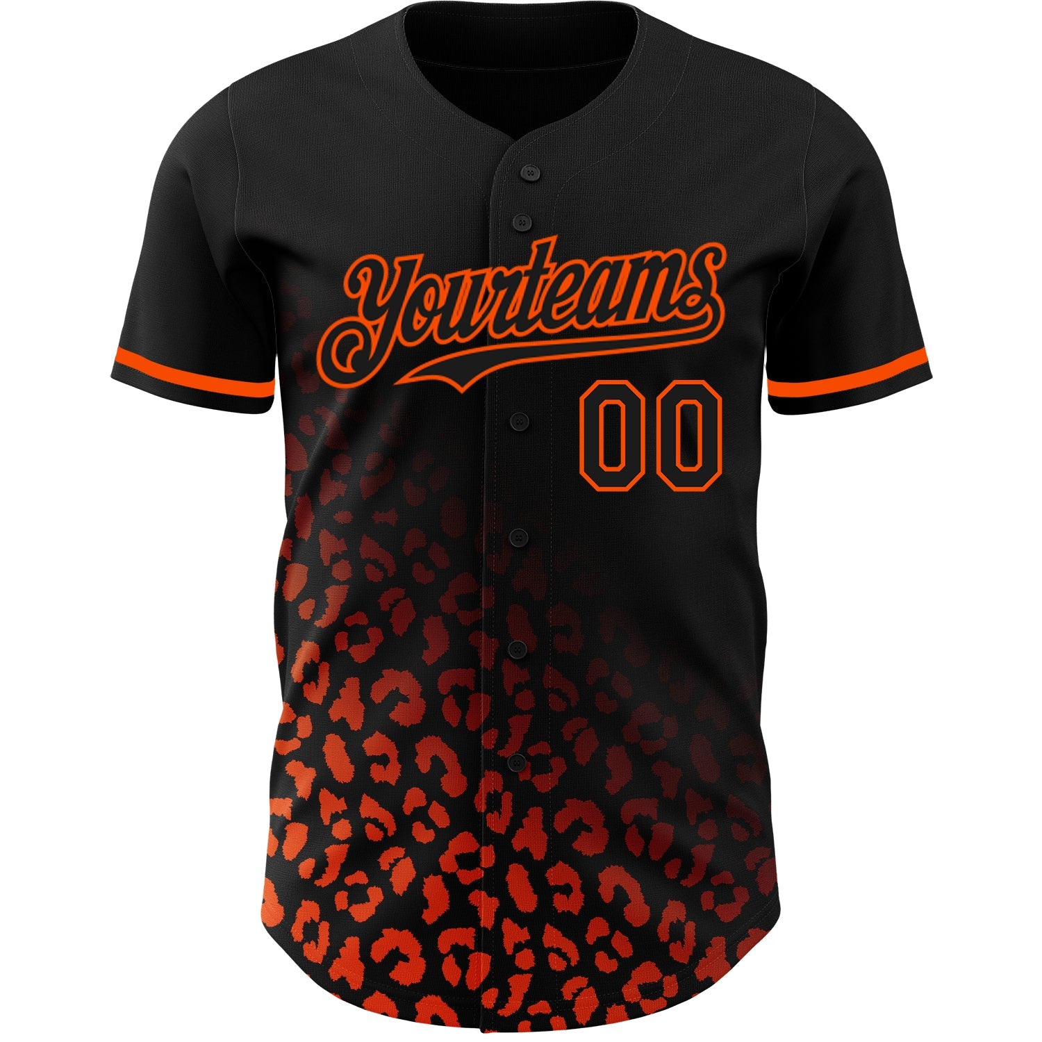 Custom Black Orange 3D Pattern Design Leopard Print Fade Fashion Authentic Baseball Jersey view 2
