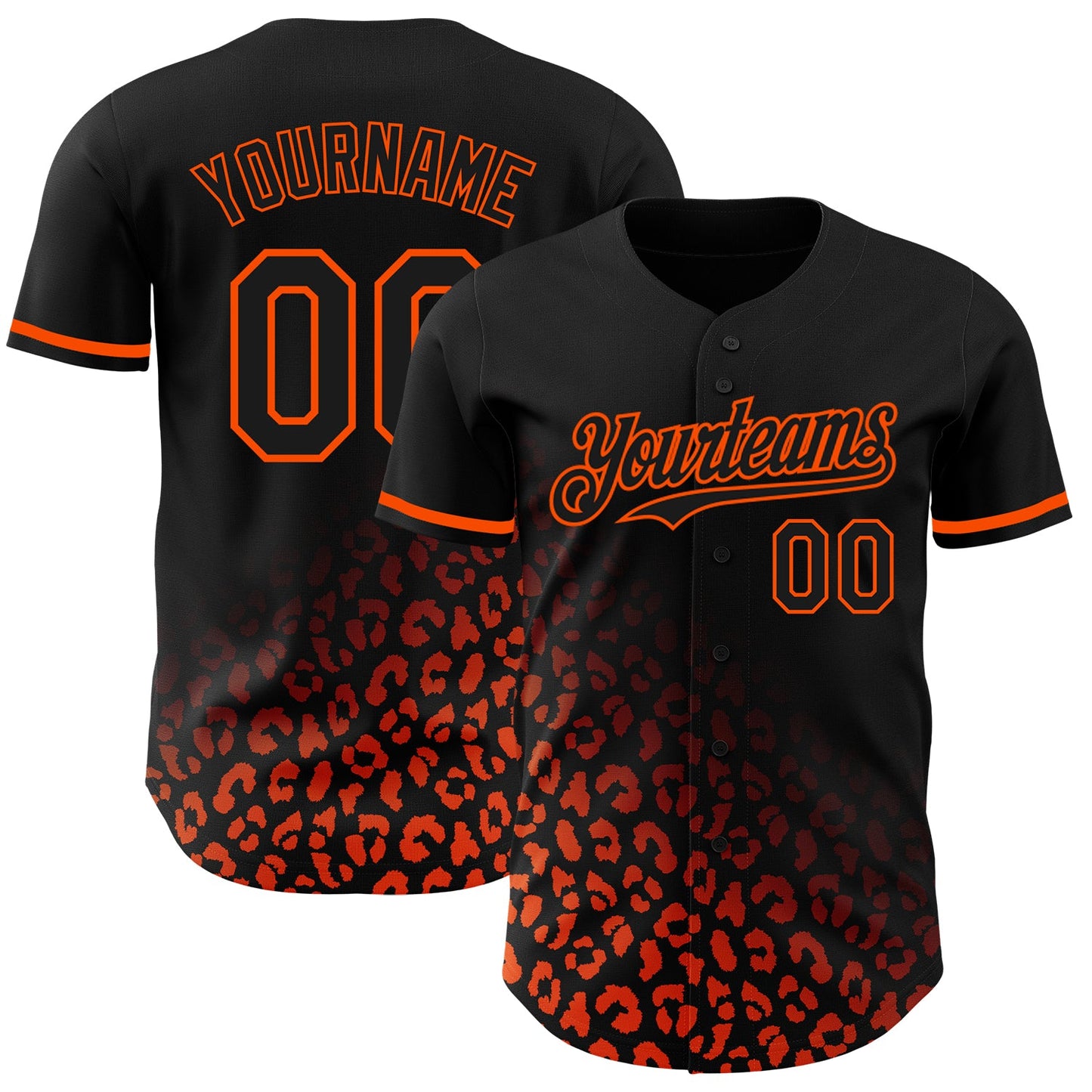 Custom Black Orange 3D Pattern Design Leopard Print Fade Fashion Authentic Baseball Jersey - Main View