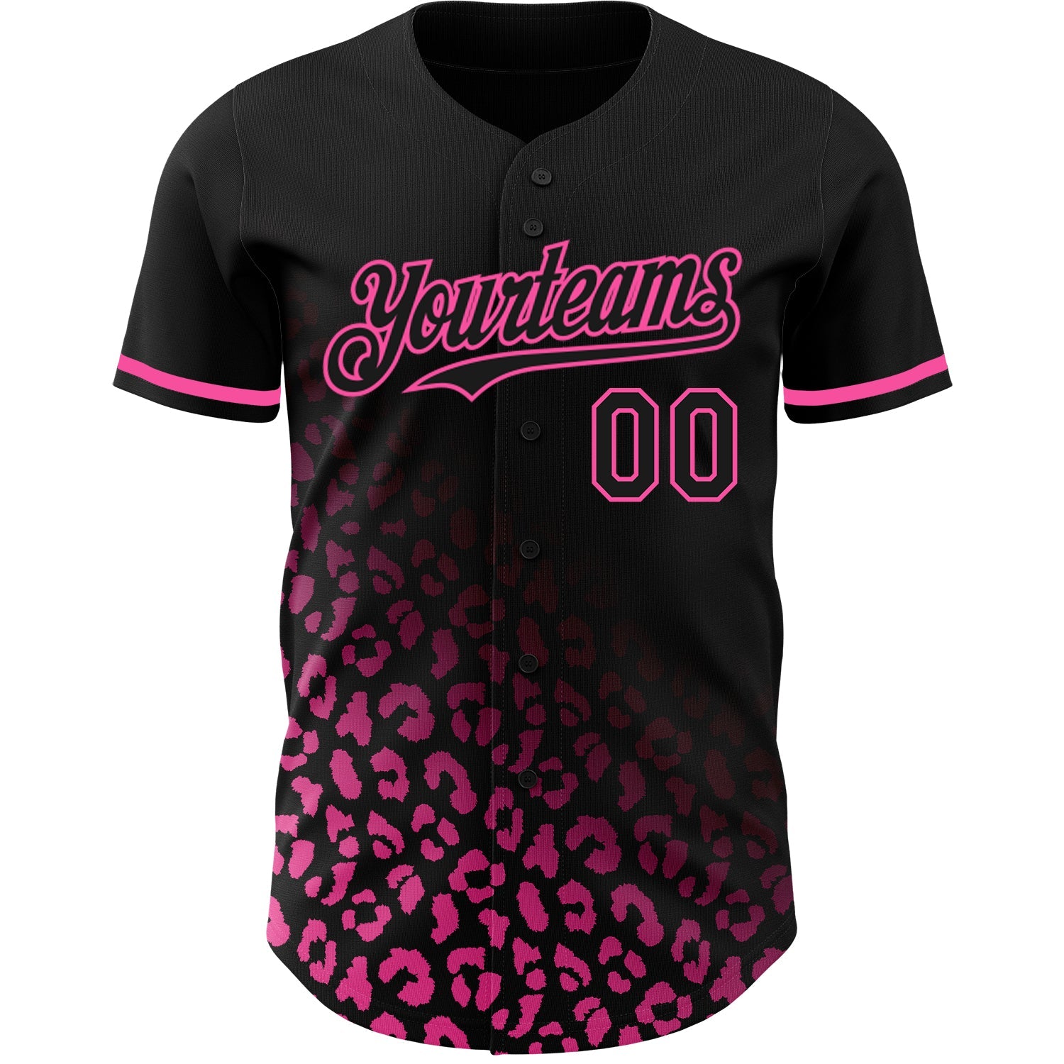 Custom Black Pink 3D Pattern Design Leopard Print Fade Fashion Authentic Baseball Jersey view 2