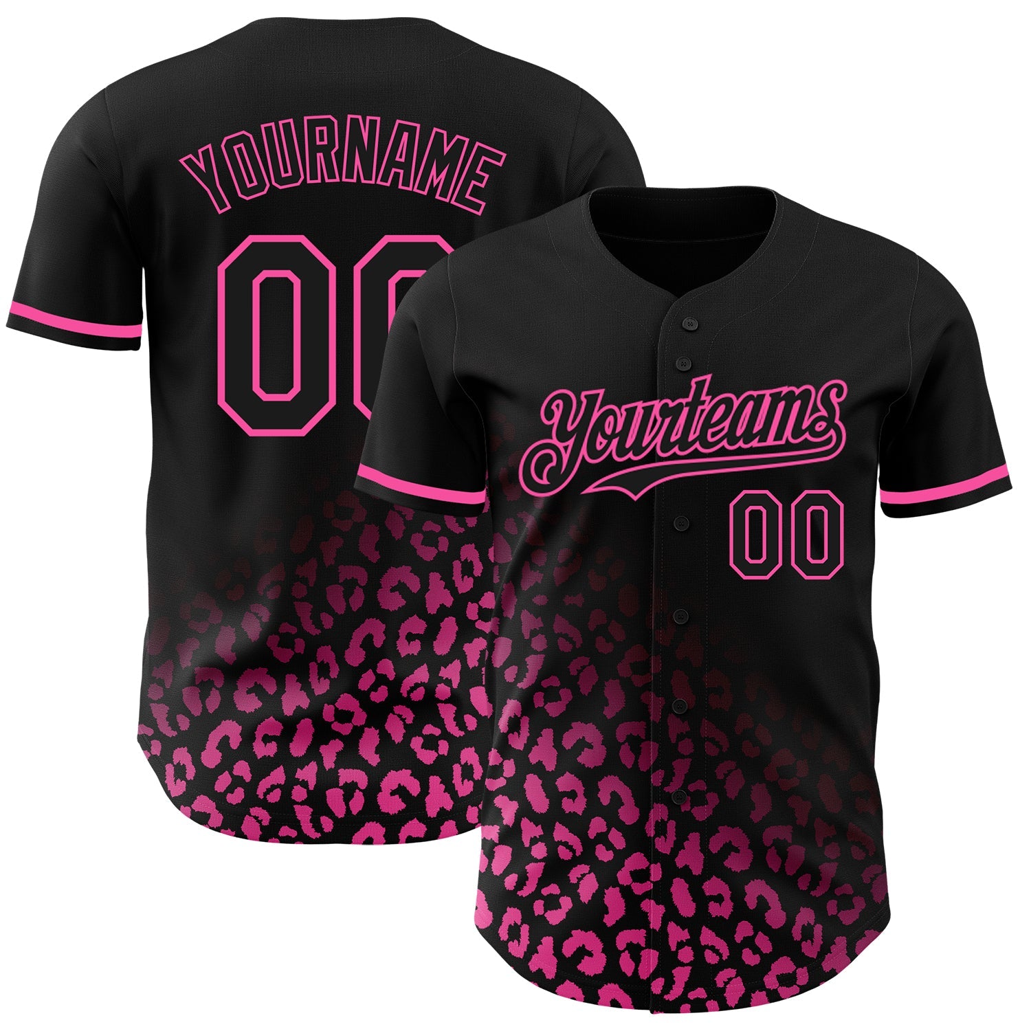 Custom Black Pink 3D Pattern Design Leopard Print Fade Fashion Authentic Baseball Jersey - Main View