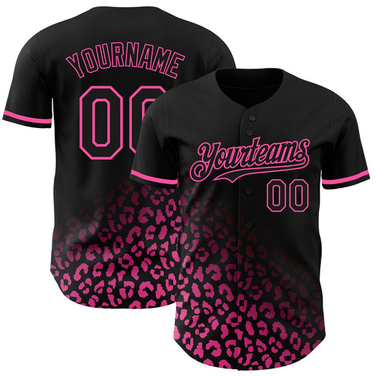 Custom Black Pink 3D Pattern Design Leopard Print Fade Fashion Authentic Baseball Jersey - Main View