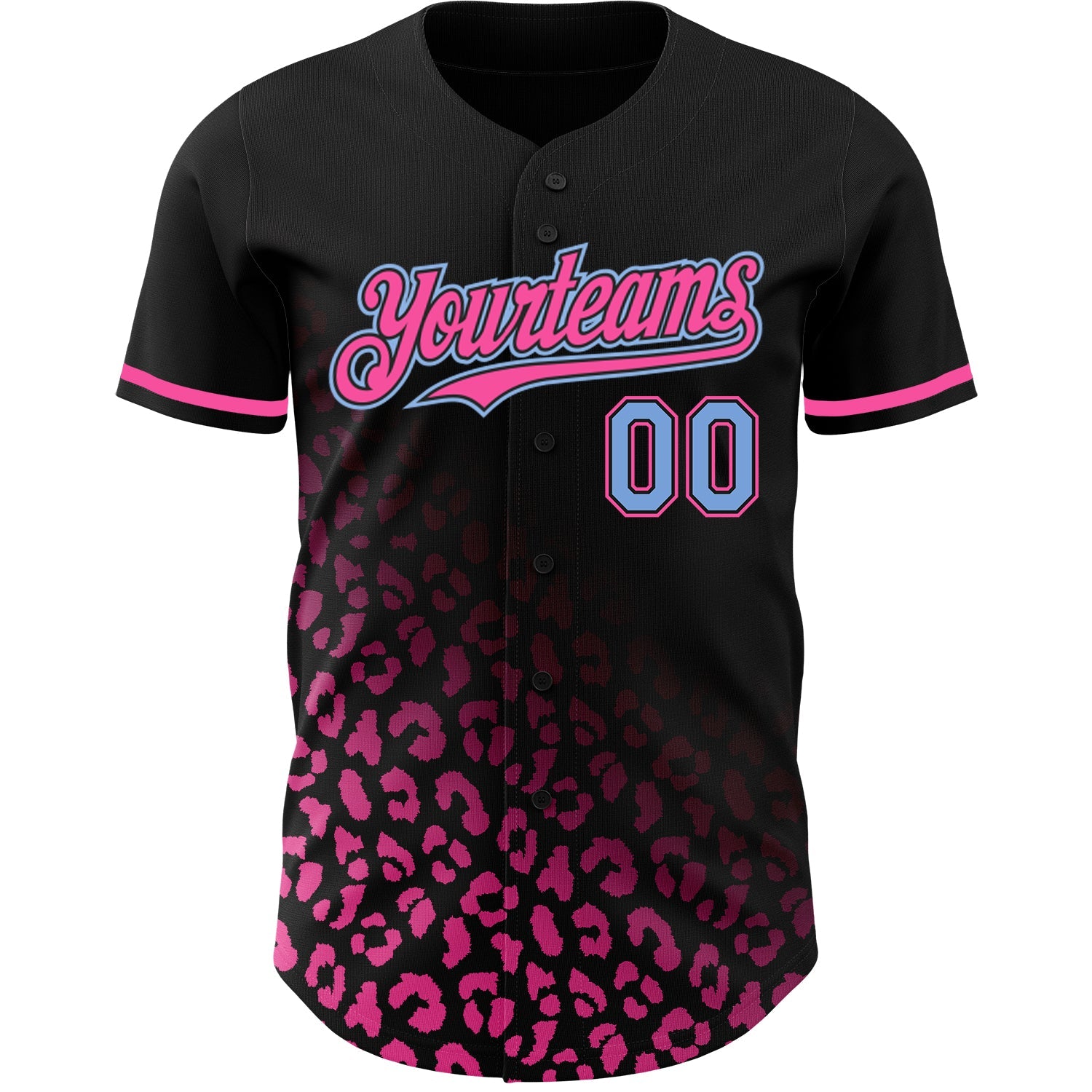 Custom Black Light Blue-Pink 3D Pattern Design Leopard Print Fade Fashion Authentic Baseball Jersey view 2