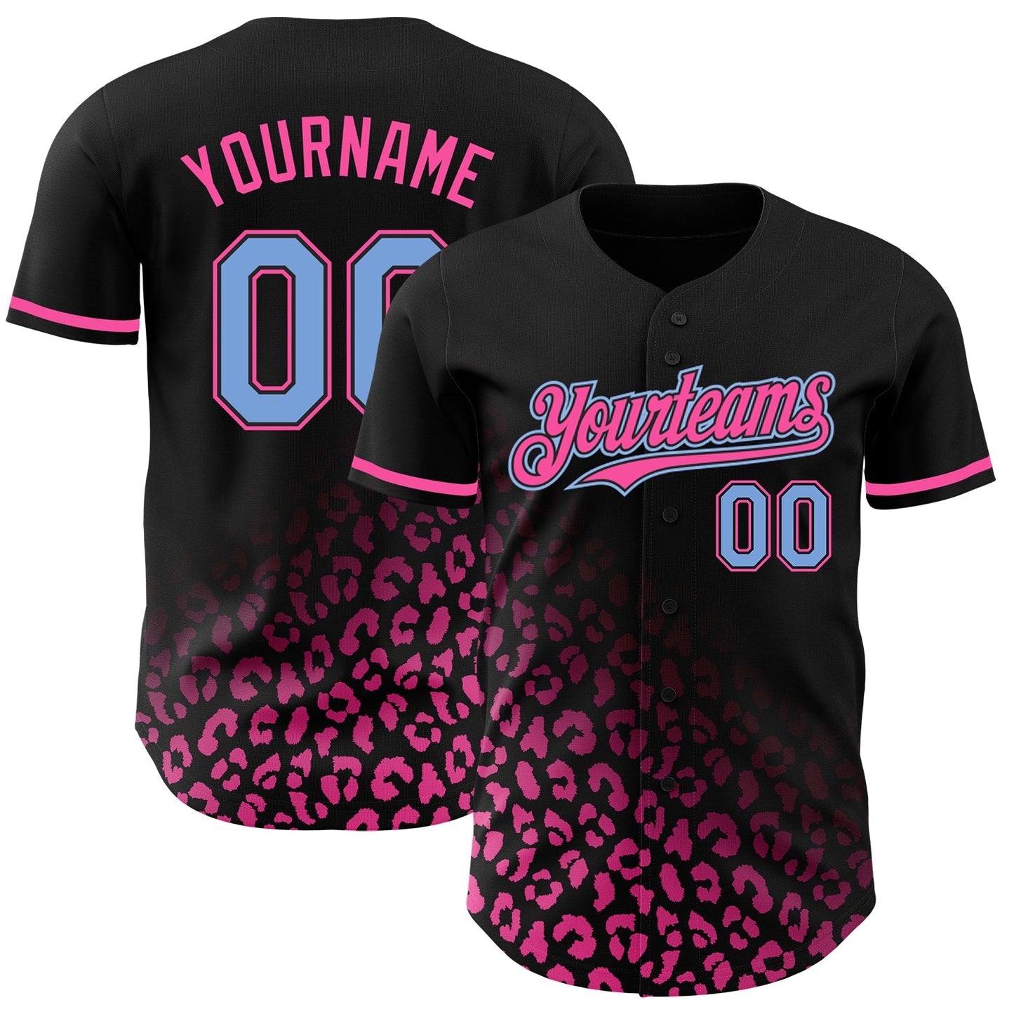 Custom Black Light Blue-Pink 3D Pattern Design Leopard Print Fade Fashion Authentic Baseball Jersey - Main View