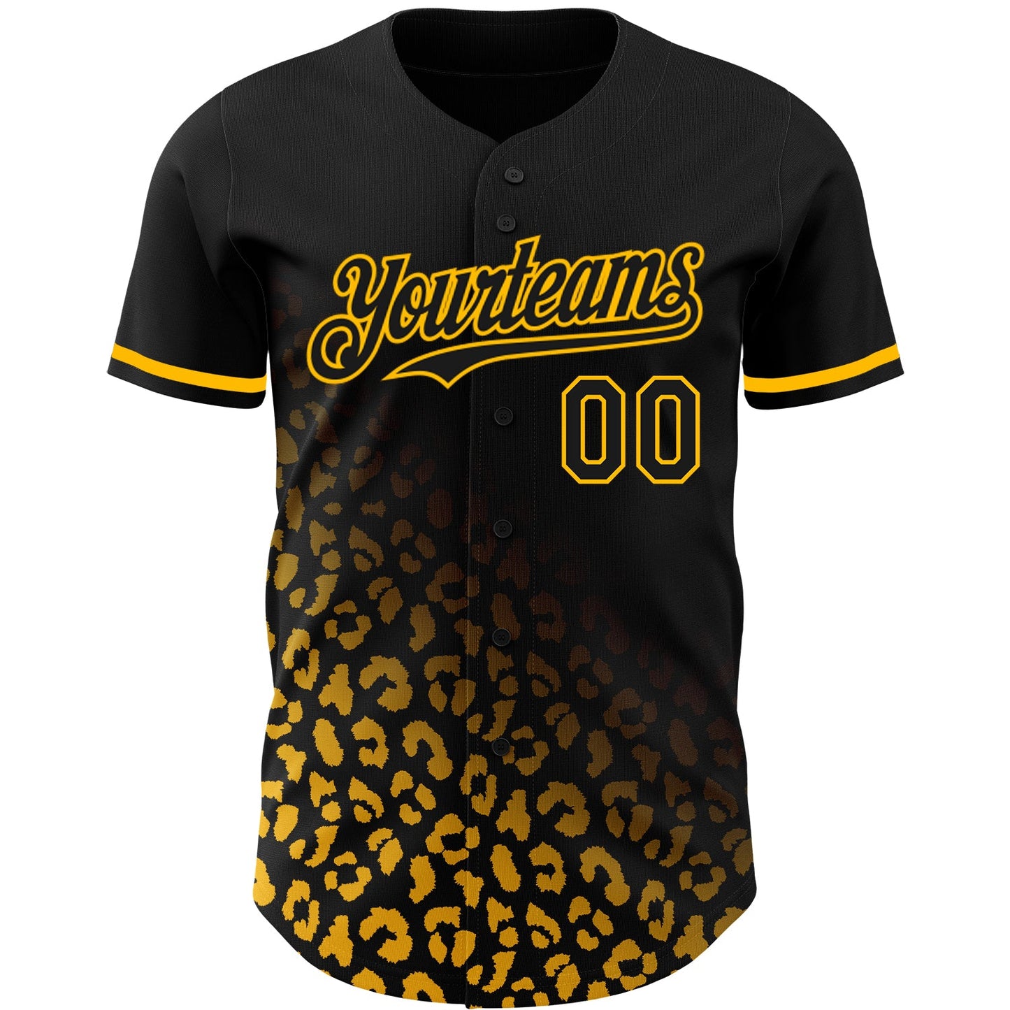Custom Black Gold 3D Pattern Design Leopard Print Fade Fashion Authentic Baseball Jersey view 2