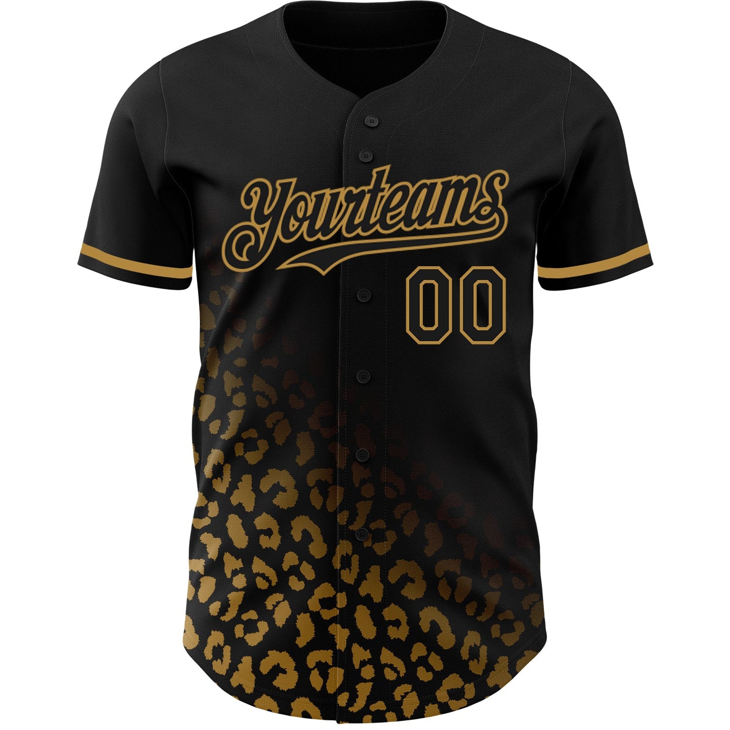 Custom Black Old Gold 3D Pattern Design Leopard Print Fade Fashion Authentic Baseball Jersey view 2